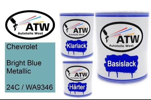 Chevrolet, Bright Blue Metallic, 24C / WA9346: 1L Lackdose + 1L Klarlack + 500ml Härter - Set, von ATW Autoteile West.